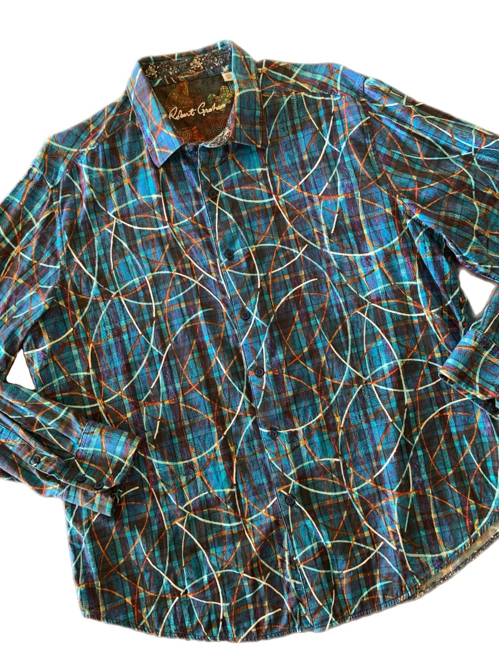 Robert Graham Blue Multi-Color Abstract Plaid Button-Down Long Sleeve Shirt 2XL